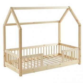 Cama Cabaña Infantil con Barandillas de Pino Macizo 70x140 cm con Somier Incluido - BAÏTA