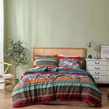 ENCOFT 3pcs Juego de Funda de Edredón King 220x240cm + 2 Fundas de Almohada 50x75cm en 100% Poliéster Estampada Estilo Bohemia Ropa de Cama Suave Reversible Multicolor
