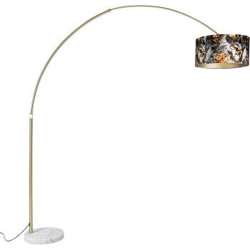 Lámpara de arco XXL de latón con pantalla floral 50 cm