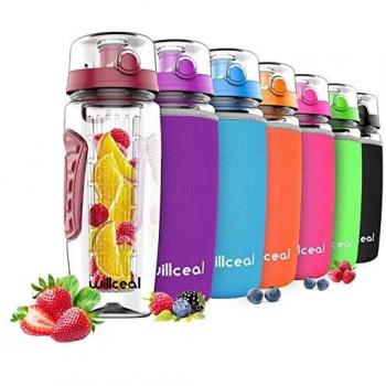willceal Botella de Agua con Tapa para infusiones de Frutas, Resistente, con diseño a Prueba de Fugas, tamaño Grande,Ideal para Llevar Cuando Haces Deportes, para IR a Acampar
