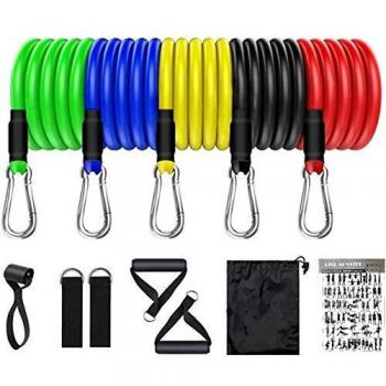 Victoper Bandas Elásticas Fitness - Bandas elásticas de Ejercicios de Fitness, para Entrenamiento de Resistencia, Gimnasio, Yoga, Pilates, con Asas, Correas para los Tobillos, Anclaje para Puertas