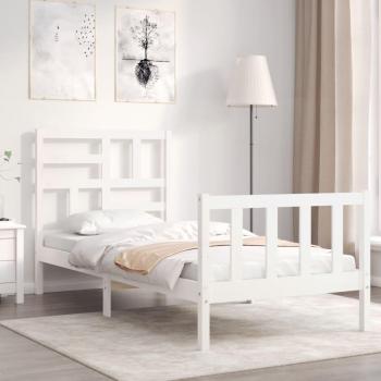 Estructura de Cama Individual con Cabecero de Madera Maciza Blanca