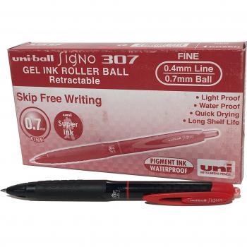 Bolígrafo Roller Uni-Ball Signo RT UMN-307 Retráctil 0.7mm Tinta Gel Rojo Pack de 12