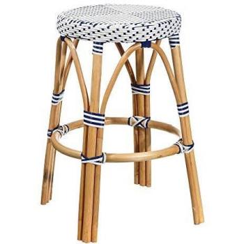 Taburete de diseño de rattan trenzado azul vintage para cocina France - LOLAhome