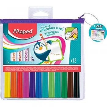 Rotuladores de Pizarra Blanca Maped Fun Colors - Set de 12 Unidades con Estuche y Colores Vibrantes
