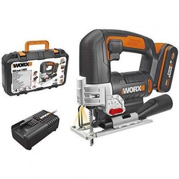 Sierra de calar 20V Worx | PowerShare | WX543-1 batería 2Ah | péndulo de 4 posiciones, cambio rápido de hoja, profundidad de corte de 24 mm, luz LED