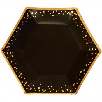 Neviti- Glitz and Glamour Platos de papel, Color negro y dorado, Medium