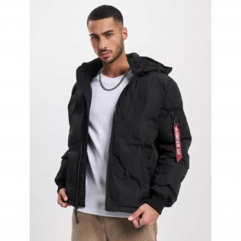 Alpha Industries Men's Black Hooded Logo Puffer Jacket, Size L