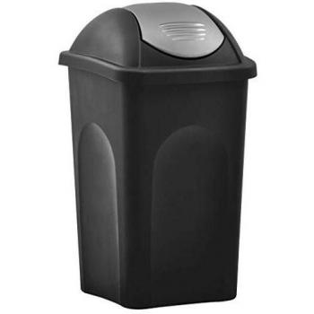 vidaXL Cubo de basura con tapa oscilante 60 L negro y plateado