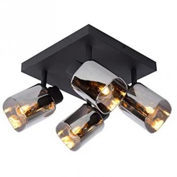 Foco de Techo Alion, 4 Luces Orientables en Metal y Cristal, Gris Humo