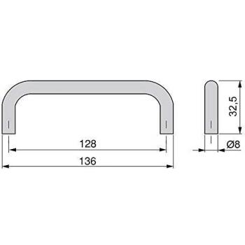 Emuca 9163411 Tirador para mueble Ø8mm, CC 128mm, Acero, Cromado, Lote de 20