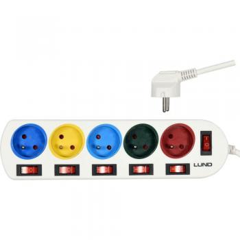 Base múltiple Lund 5G con 5 enchufes y cable de 2 m en color blanco
