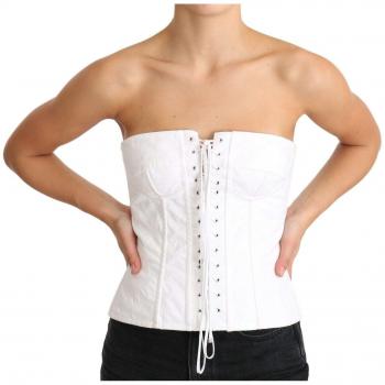 Dolce & Gabbana White PALERMO Bustier Cotton Top Corset - IT40|S, Sleeveless, Female, Size: XS