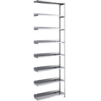 Estante de Oficina de Tornillo, Zincado, Altura 2550 mm, Anexo, Dimensiones 750 x 300 mm, 8 Estantes, Capacidad de Carga 60 kg