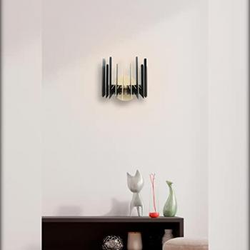 Aplique de pared WELLHOME MDF negro 20x24x22 cm, casquillo E27 Max 60W