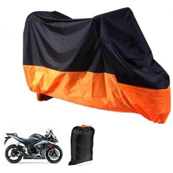 XL Manta Funda Protector Lona Para Moto Motocicleta Para Garaje o Aire Libre Plegable Con Bolsillos - Naranja y Negra, 245 x 105 x 125 cm by RIVENBERT