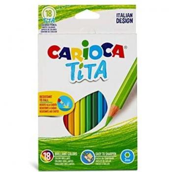 Pack de 18 lápices de colores hexagonales Tita Carioca en caja multilingüe.