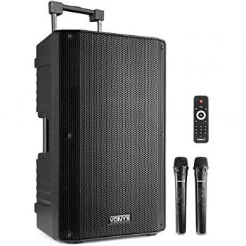 Sistema Portátil Vonyx VSA700 de 15 con Batería, 1000W, 2 Micrófonos Inalámbricos y Bluetooth 5.0