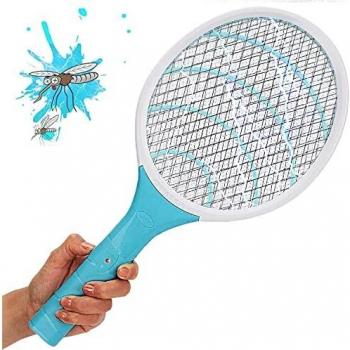 WUEAOA Raqueta Mosquitos electrica, Raqueta electrica matamoscas 3000V,Bateria cargada,3 Capas de Malla de Seguridad de Protección, Raqueta Mata Moscas,Otros Insectos,para Exterior y Interior,Azul