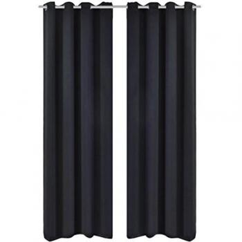 vidaXL 2X Cortinas Negras Oscuras Opacas Separador Anillas Metálicas 135x245cm