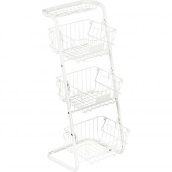 HOMCOM Cesta de Frutas y Verduras de 3 Niveles Organizador de Cestas Apilables y Extraíbles 42,5x36,5x91 cm Blanco