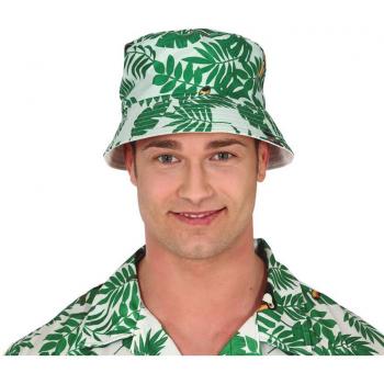 Gorro Hawaiano Blanco Estampado Palmeras - Adulto