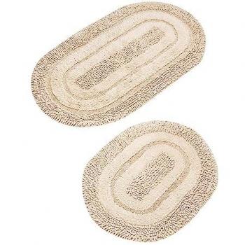 Conjunto de Alfombras de Baño 2 Piezas Beige 100% Algodón - Antibacteriano, Suela Antideslizante, Lavable a Máquina, 50 x 60 cm y 60 x