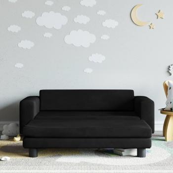 Sofá para niños con reposapiés en terciopelo negro 100x50x30 cm