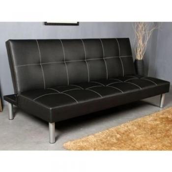 Sofa Cama Plegable 178x79x84cm Tapizado Piel Negro Cama de 178x105cm Patas Metal Cromado