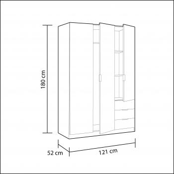 Habitdesign Armario Ropero de Tres Puertas y Tres Cajones, Acabado en Color Blanco Artik, Medidas: 121 cm