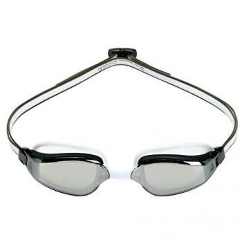Gafas de Natación Aqua Sphere Fastlane Hombre - Diseño Anatómico Asimétrico, color negro y blanco, lentes transparentes gris, protección UV, junta de silicona