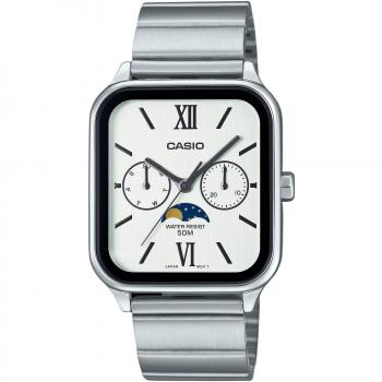 Casio Standard Analog Moon Phase Stainless Steel White Dial Quartz Men's Watch MTP-M305D-7A2V