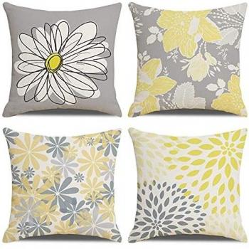 LAXEUYO Fundas de Cojín 45x45 cm Algodón Lino Throw Pillow Case Funda de Cojines Decorativa para Sofá, Exterior cojin Mostaza