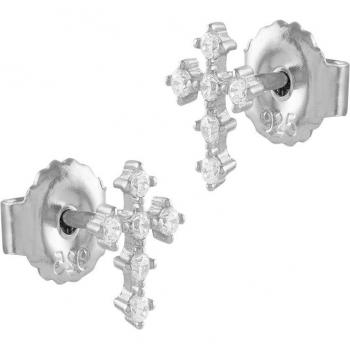 Pendientes Cruz Templaria Mini de Plata con Circonitas Blancas