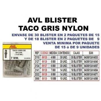 Avl blister taco gris nylon 6 mm 2134