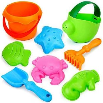 Dreamon Conjunto de Juguetes Arena para la Playa en Bolsa de Malla, moldes de Arena para niños, Colores Surtidos