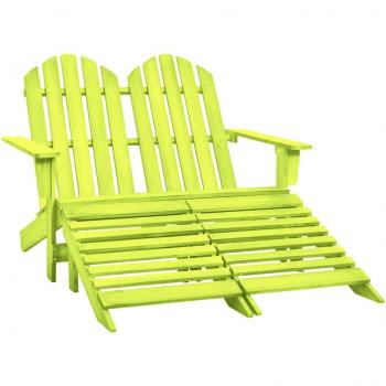 2-Seater Green Adirondack Garden Bench with Footrest in Fir Wood