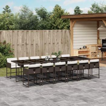 13-Piece Brown Poly Rattan Garden Dining Set with Cushions