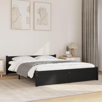 Estructura de cama madera maciza negra King Size 150x200 cm
