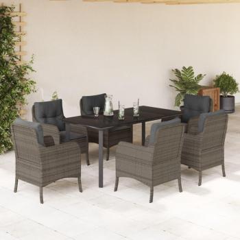 7-Piece Grey Poly Rattan Garden Dining Set with Cushions