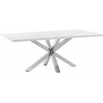 Mesa diseo moderno 200x100 con pies acero inoxidable y tapa dm lacado brillo blanco modelo arya