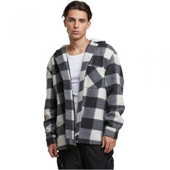 Urban Classics Men's Big Check Hooded Transitional Jacket - Black/Old White