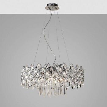 Lámpara colgante Kenzie 16 bombillas cromo pulido y cristal, no compatible con LED/CFL