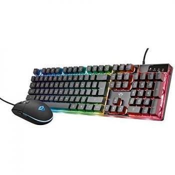 Kit Gaming Trust GXT 838 Azor: Teclado Retroiluminado LED RGB y Ratón USB QWERTY Italiano con Anti-Ghosting, Negro