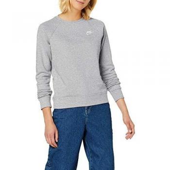 NIKE W NSW Essntl Crew FLC Camiseta de Manga Larga, Mujer, dk Grey Heather/White, L