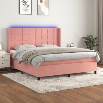 Cama de muelles con colchón y LED Rosa 180x200 cm en terciopelo Vidaxl