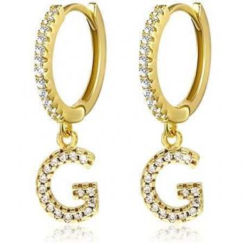 Pendientes de aro con inicial A-Z para mujer, chapados en oro blanco de 14 quilates, circonita cúbica, personalizados, 26 letras, regalo para ella