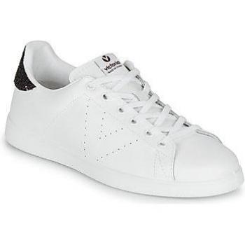 Zapatillas Victoria Tenis Piel Blancas con Detalles Glitter Granate para Mujer - Talla 36