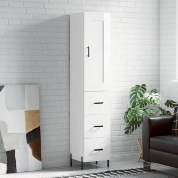Aparador alto de madera contrachapada blanco brillo 34,5x34x180 cm