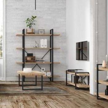 Estantería Alta Estilo Industrial Plank con 4 Estantes de Metal y Roble Nordish, Dimensiones 180x150x30 cm, Gran Capacidad de Almacenaje